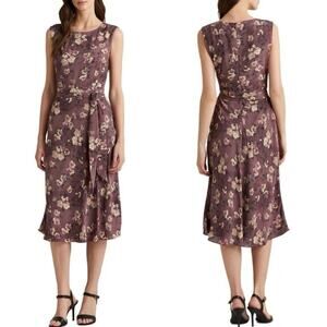 Ralph Lauren Floral Belted Crepe Dress in Purple size 10